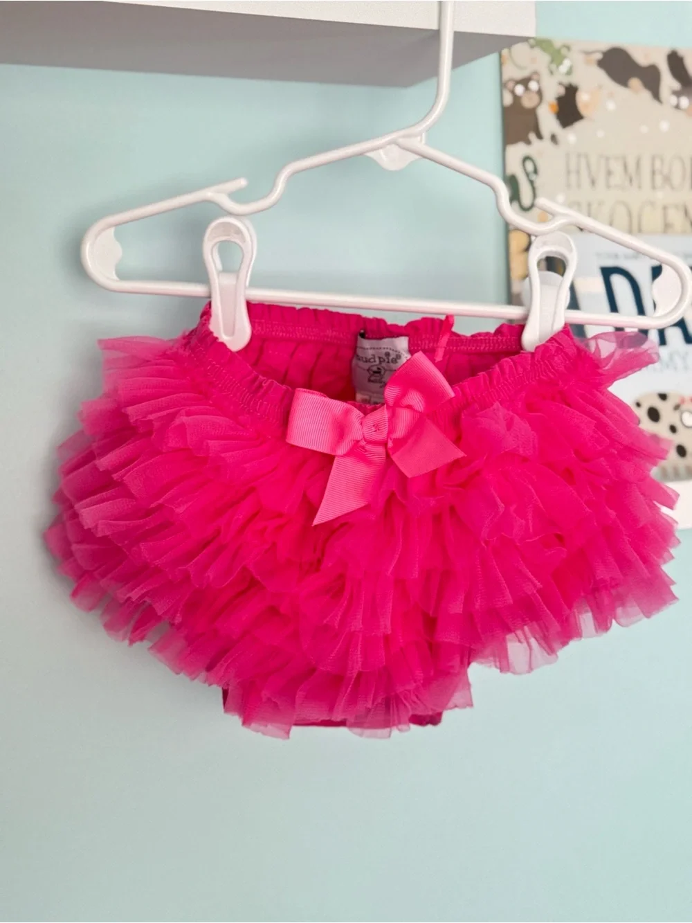 Mud Pie Hot Pink Tulle Ruffle Diaper Cover with Bow